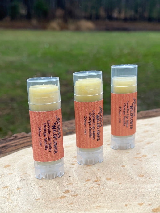 Michigan Wildflower Lanolin Lip Balm 50mg CBD Full Spectrum ~ 3 Flavors